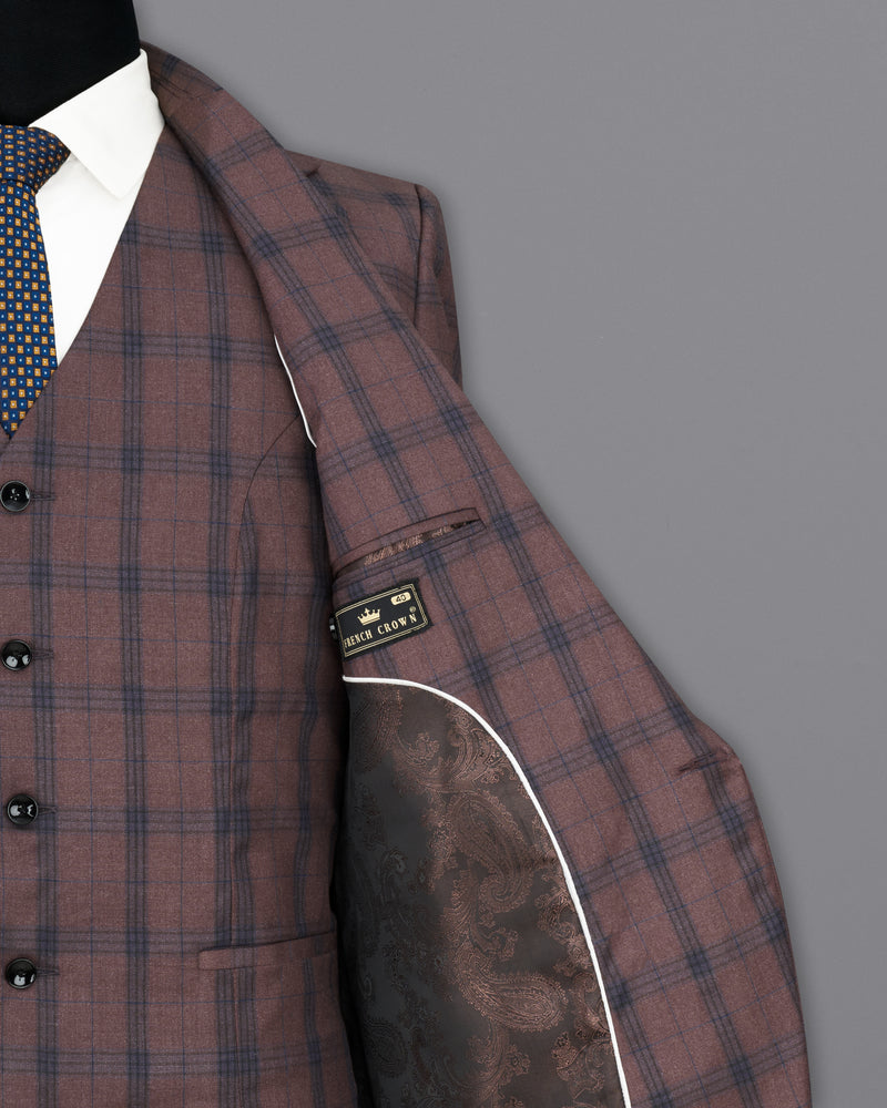 Taupe Brown Plaid Single Breasted Blazer