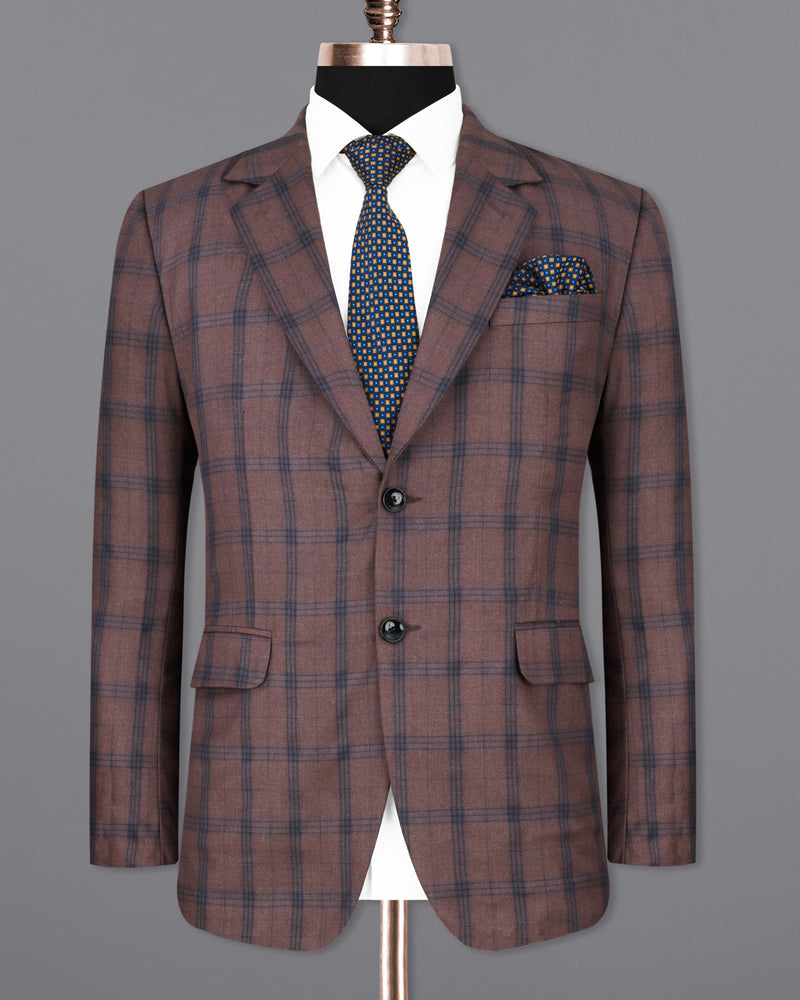 Taupe Brown Plaid Single Breasted Blazer