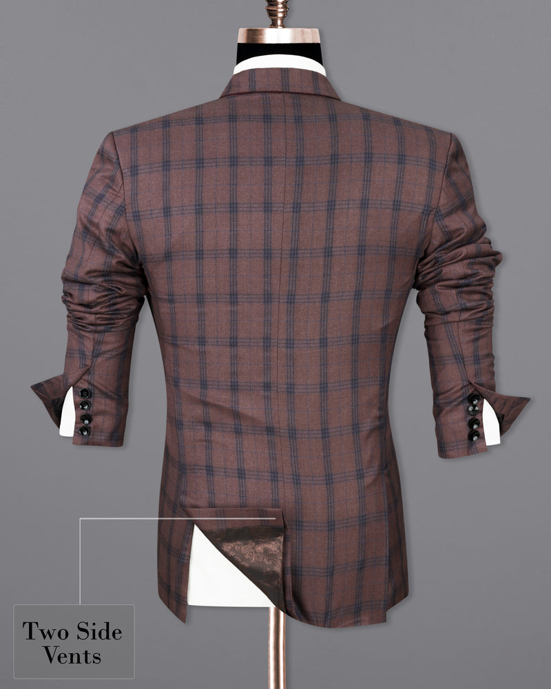 Taupe Brown Plaid Single Breasted Blazer