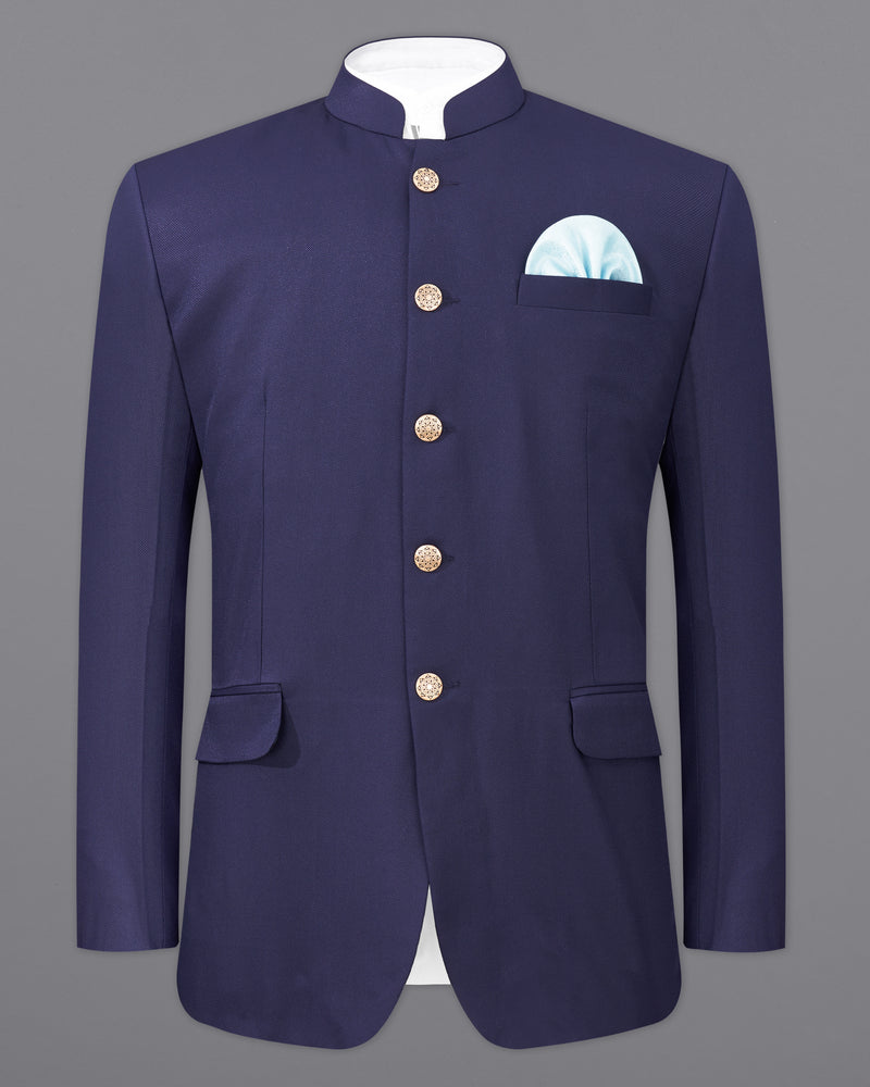 Ebony Clay Navy Blue Bandhgala Blazer