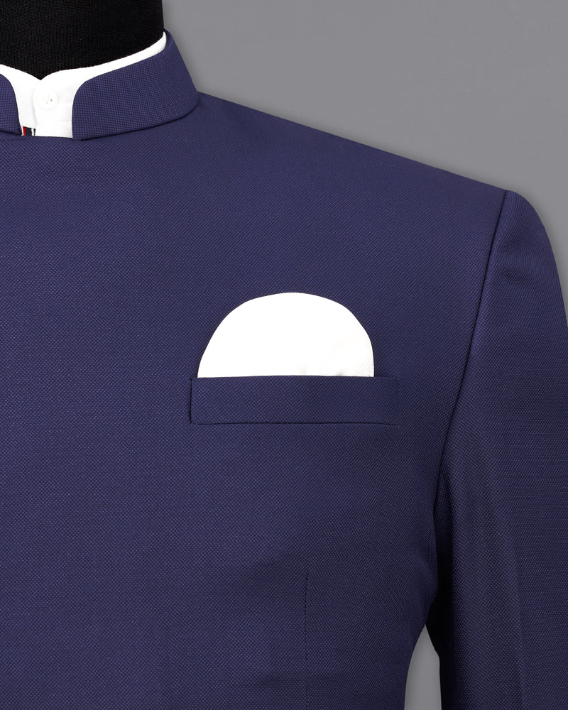 Ebony Clay Navy Blue Cross Buttoned Bandhgala Blazer
