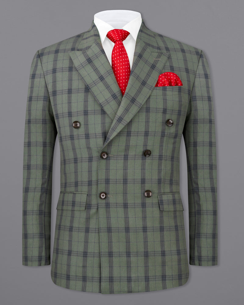 Limed Green and Martinique Blue Plaid Double Breasted Blazer