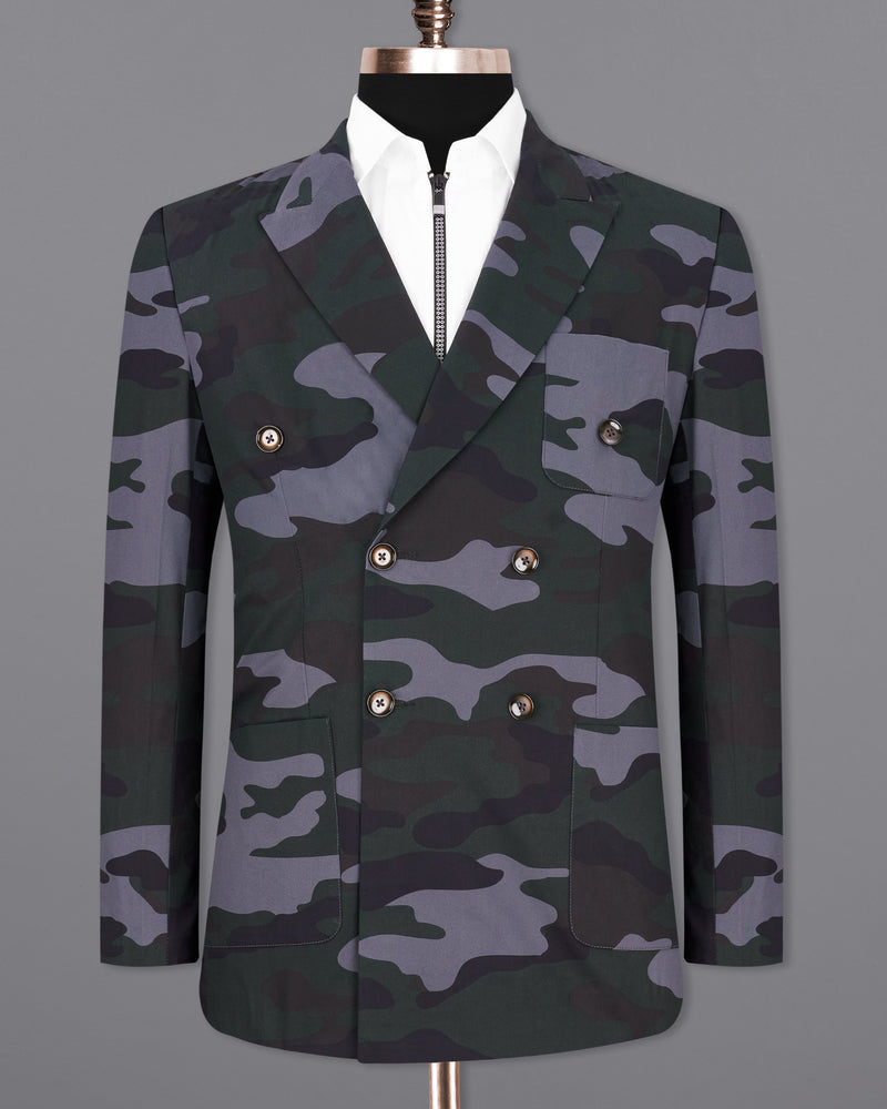 Baltic Green with Pale Gray Camouflage Premium Cotton Double Breasted Designer Sports Blazer BL2300-DB-PP-36, BL2300-DB-PP-38, BL2300-DB-PP-40, BL2300-DB-PP-42, BL2300-DB-PP-44, BL2300-DB-PP-46, BL2300-DB-PP-48, BL2300-DB-PP-50, BL2300-DB-PP-52, BL2300-DB-PP-54, BL2300-DB-PP-56, BL2300-DB-PP-58, BL2300-DB-PP-60
