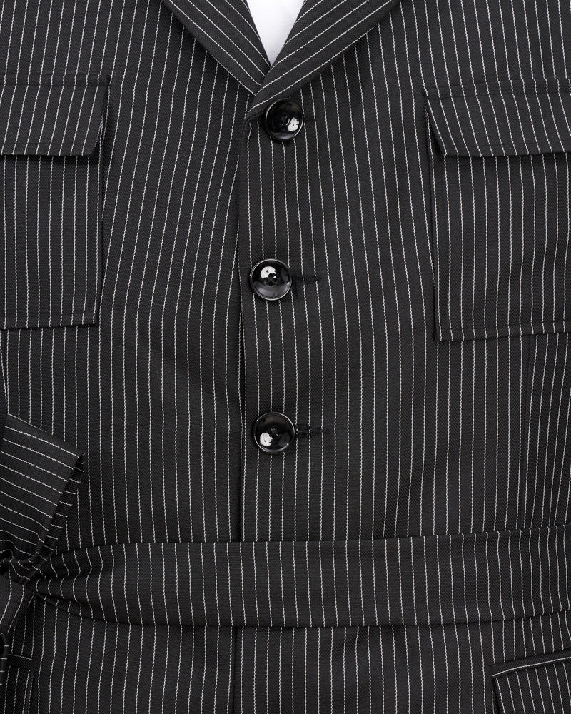 Zeus Black with White Striped Designer Breasted Blazer