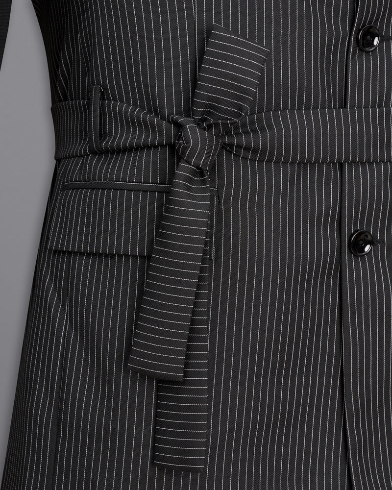 Zeus Black with White Striped Designer Breasted Blazer