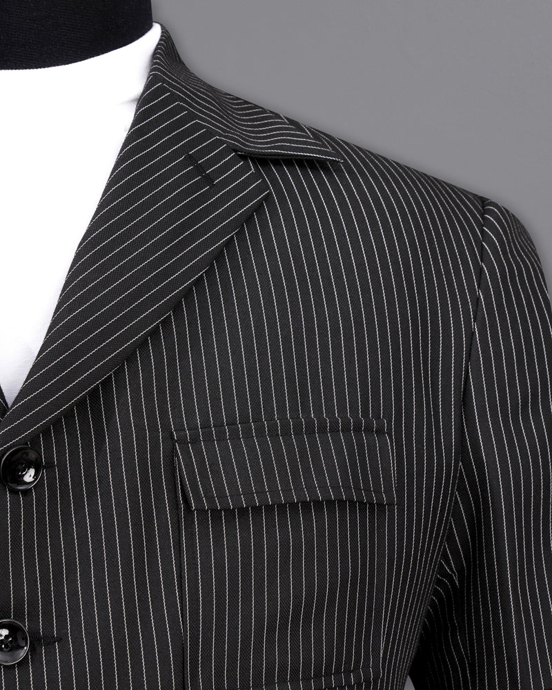 Zeus Black with White Striped Designer Breasted Blazer