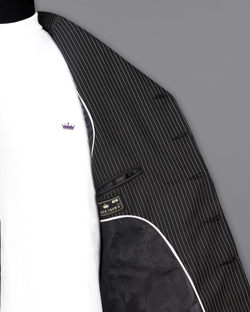 Zeus Black with White Striped Designer Breasted Blazer