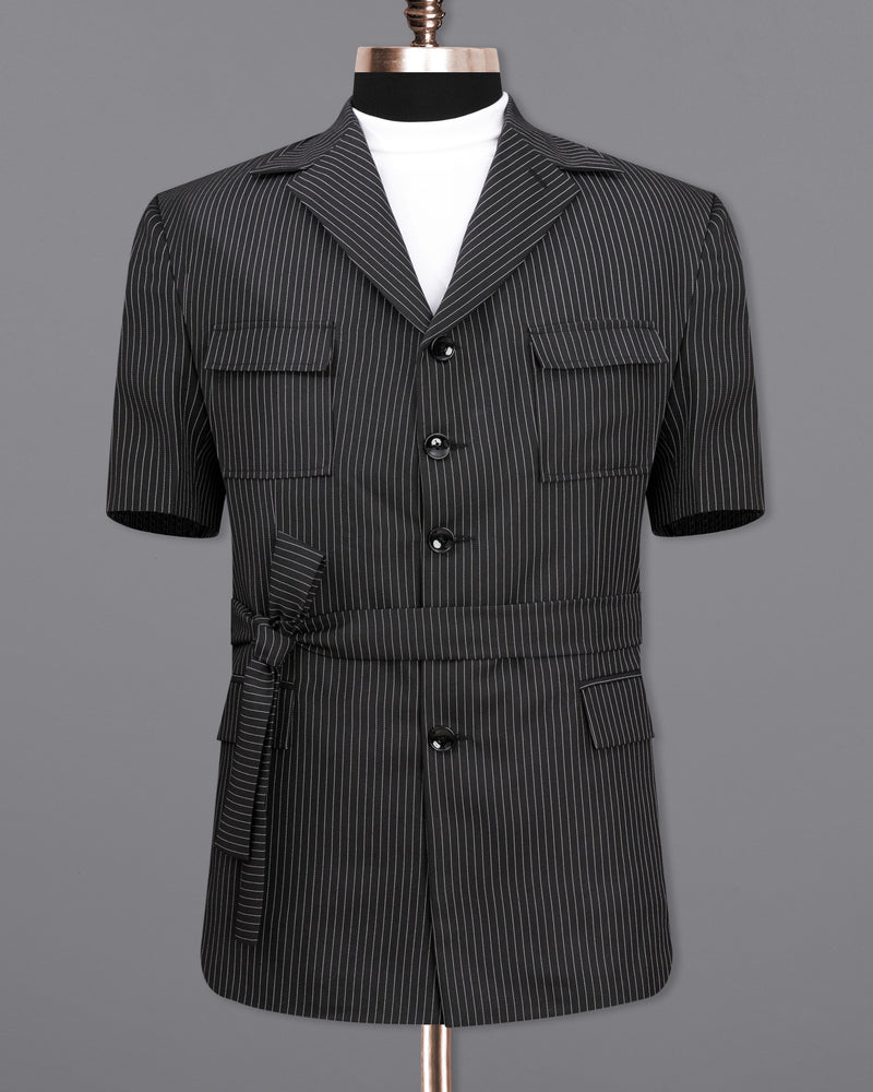 Zeus Black with White Striped Designer Breasted Blazer