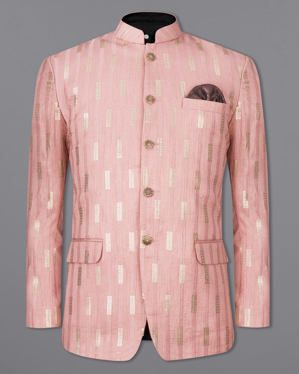 Blossom Pink Cotton Thread Embroidered Bandhgala Blazer