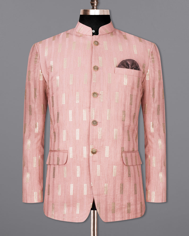 Blossom Pink Cotton Thread Embroidered Bandhgala Blazer
