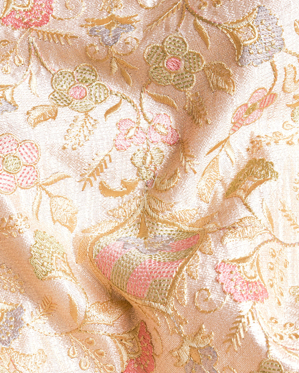 Citrine Cream Multicolour Floral Thread Embroidered Bandhgala Blazer