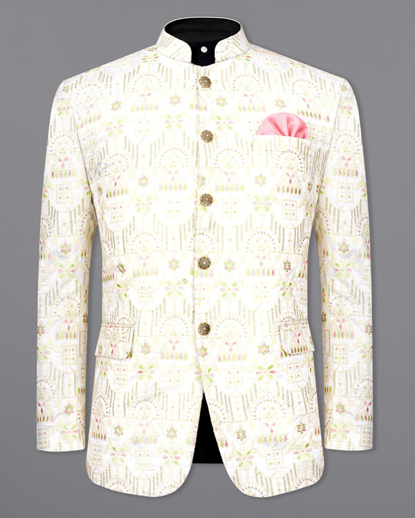 Moon Mist Cream with faded Cream and Maize Green Cotton Thread Embroidered Bandhgala Blazer BL2409-BG-36, BL2409-BG-38, BL2409-BG-40, BL2409-BG-42, BL2409-BG-44, BL2409-BG-46, BL2409-BG-48, BL2409-BG-50, BL2409-BG-52, BL2409-BG-54, BL2409-BG-56, BL2409-BG-58, BL2409-BG-60	