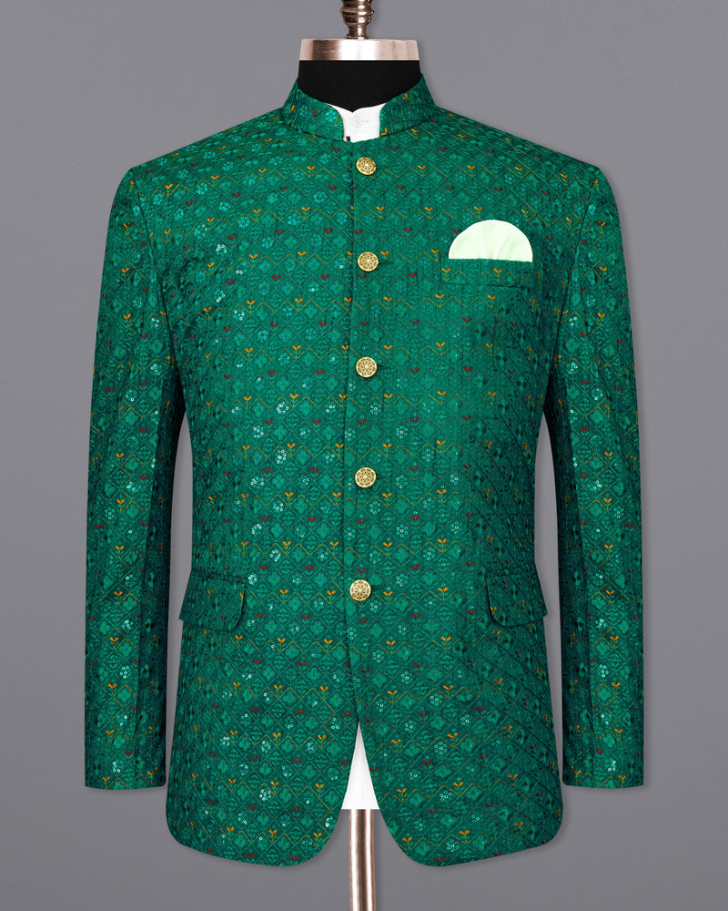 Jewel Green Cotton Thread Embroidered Bandhgala Blazer BL2412-BG-36, BL2412-BG-38, BL2412-BG-40, BL2412-BG-42, BL2412-BG-44, BL2412-BG-46, BL2412-BG-48, BL2412-BG-50, BL2412-BG-52, BL2412-BG-54, BL2412-BG-56, BL2412-BG-58, BL2412-BG-60