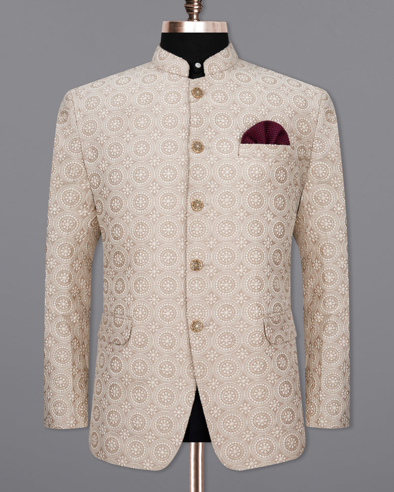 Sisal Brown Cotton Thread Embroidered Bandhgala Blazer BL2419-BG-36,BL2419-BG-38,BL2419-BG-40,BL2419-BG-42,BL2419-BG-44,BL2419-BG-46,BL2419-BG-48,BL2419-BG-50,BL2419-BG-52,BL2419-BG-54,BL2419-BG-56,BL2419-BG-58,BL2419-BG-60