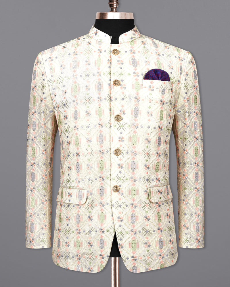 Swizzle Cream with Cotton Thread Embroidered Bandhgala Blazer BL2422-BG-36,BL2422-BG-38,BL2422-BG-40,BL2422-BG-42,BL2422-BG-44,BL2422-BG-46,BL2422-BG-48,BL2422-BG-50,BL2422-BG-52,BL2422-BG-54,BL2422-BG-56,BL2422-BG-58,BL2422-BG-60