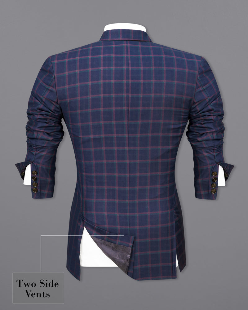 Outer Space Blue Plaid Double Breasted Blazer