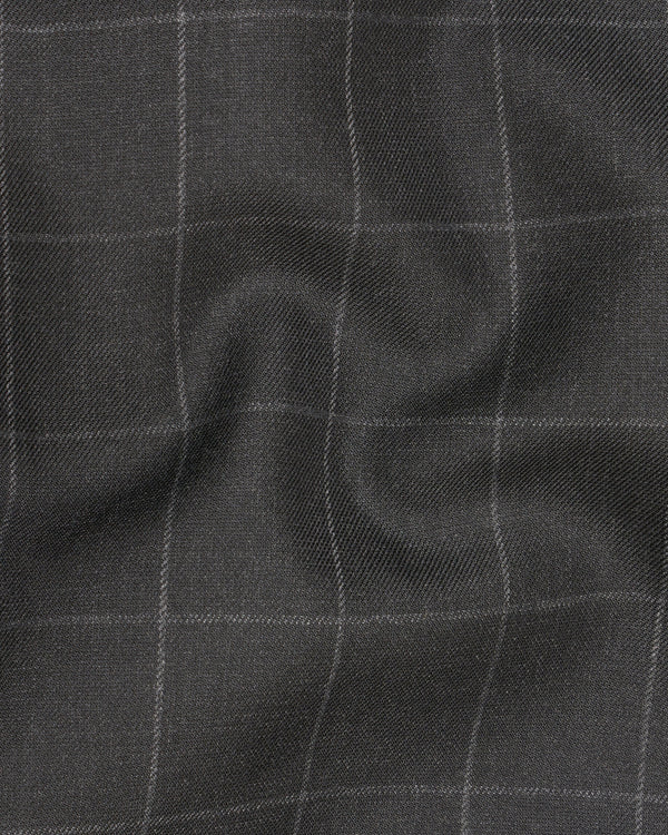 Charcoal Gray Windowpane Single Breasted Blazer