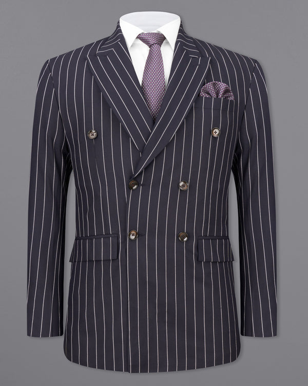 Thunder Black and White Striped Double-Breasted Blazer