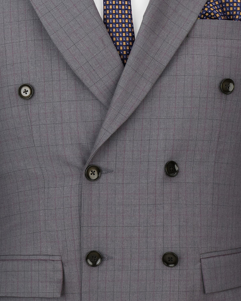 Storm Dust Gray Plaid Double Breasted Blazer