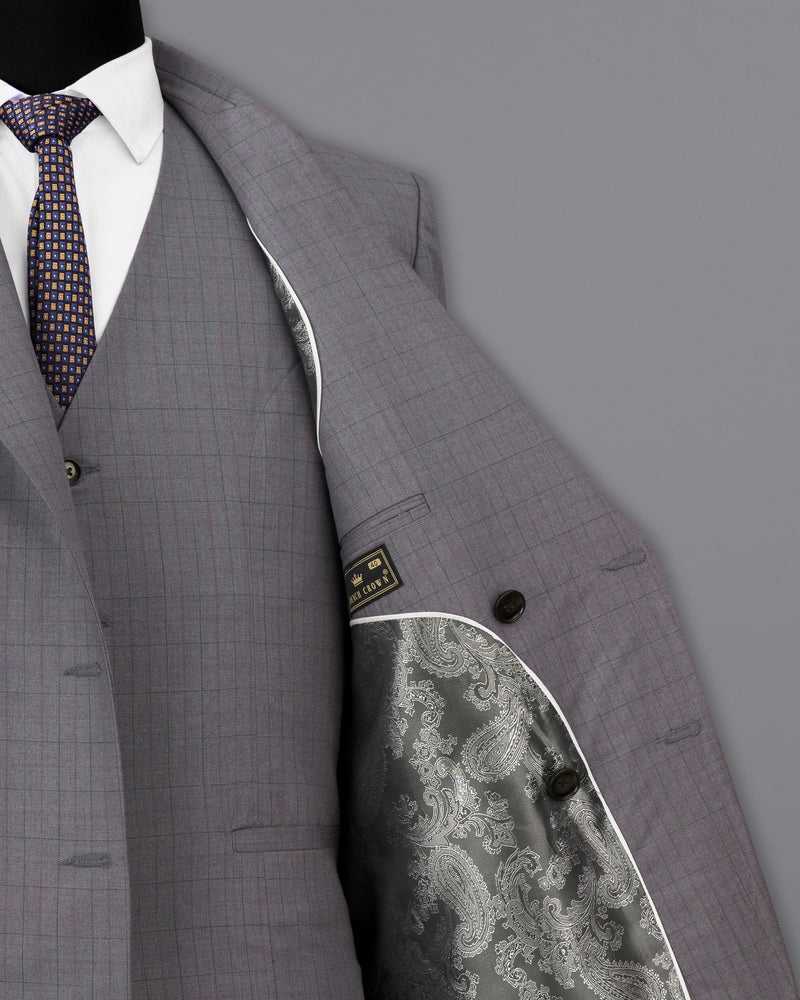 Storm Dust Gray Plaid Double Breasted Blazer