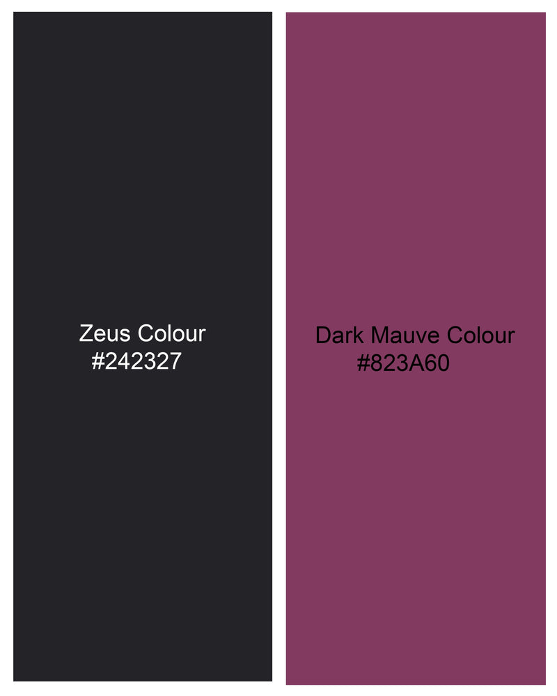 Zeus Black with Dark Mauve Pink Striped Cross-Buttoned Bandhgala Blazer