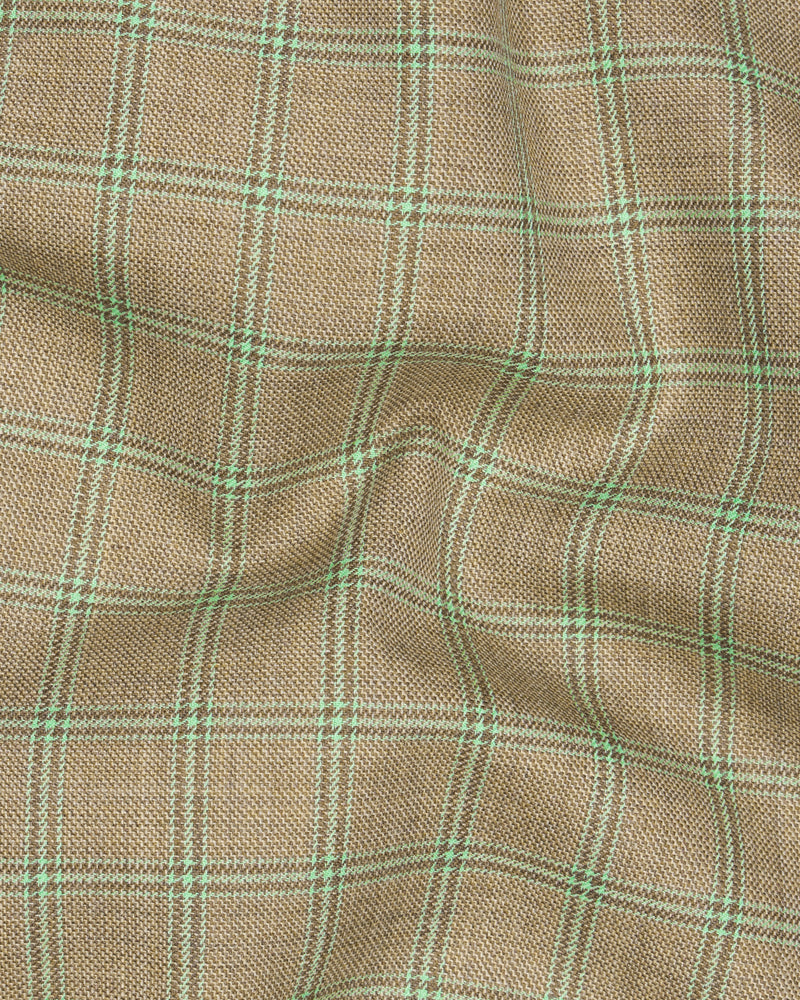 Sandrift Brown with Sprout Green Plaid Bandhgala Blazer