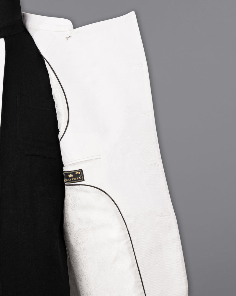 Bright White Cross Buttoned Premium Cotton Bandhgala Blazer
