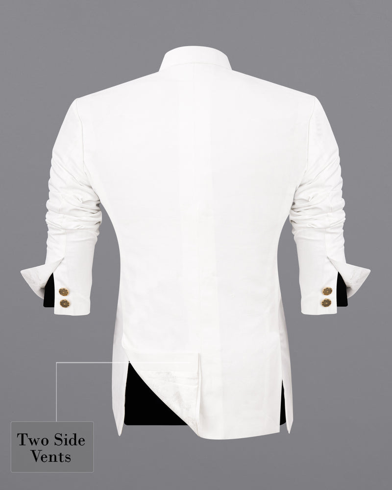 Bright White Cross Buttoned Premium Cotton Bandhgala Blazer