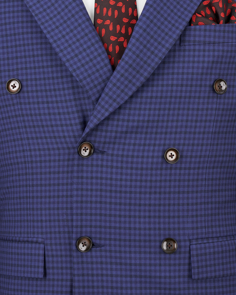 Victoria Blue Gingham Checkered Double Breasted Blazer
