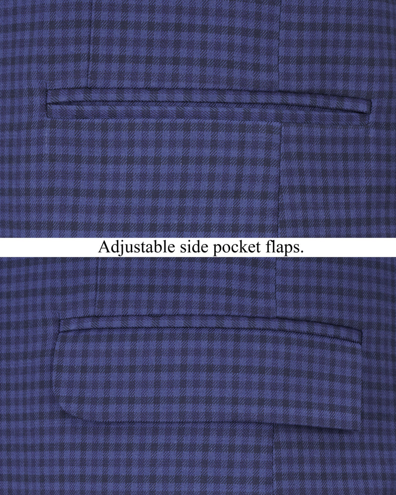 Victoria Blue Gingham Checkered Bandhgala Blazer