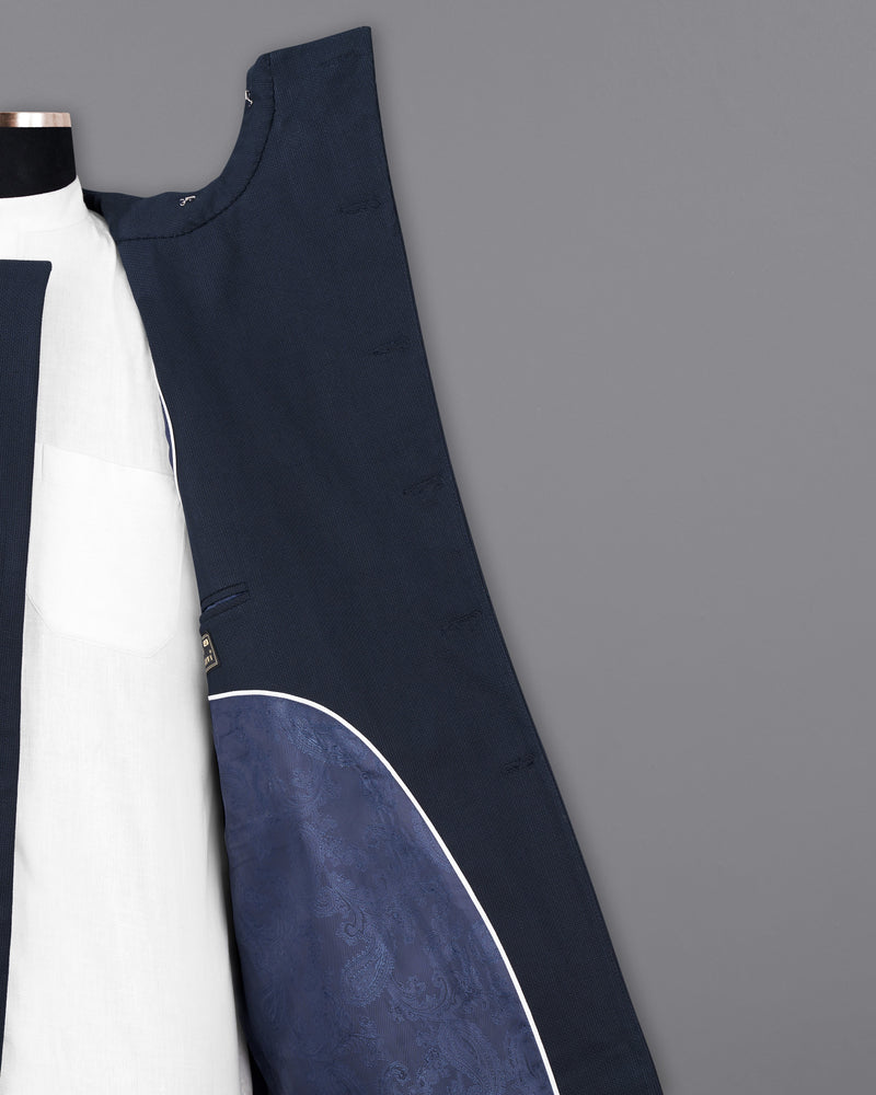 Firefly Navy Blue Premium Cotton Cross Buttoned Bandhgala Blazer