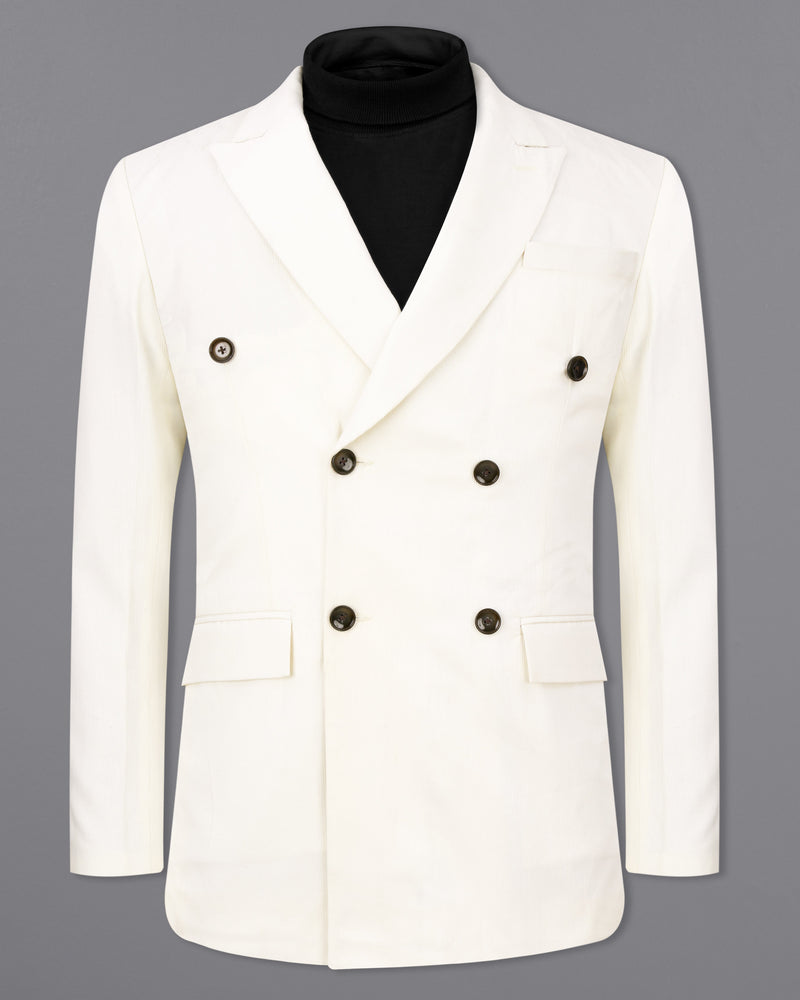 Bright White Double Breasted Premium Cotton Blazer