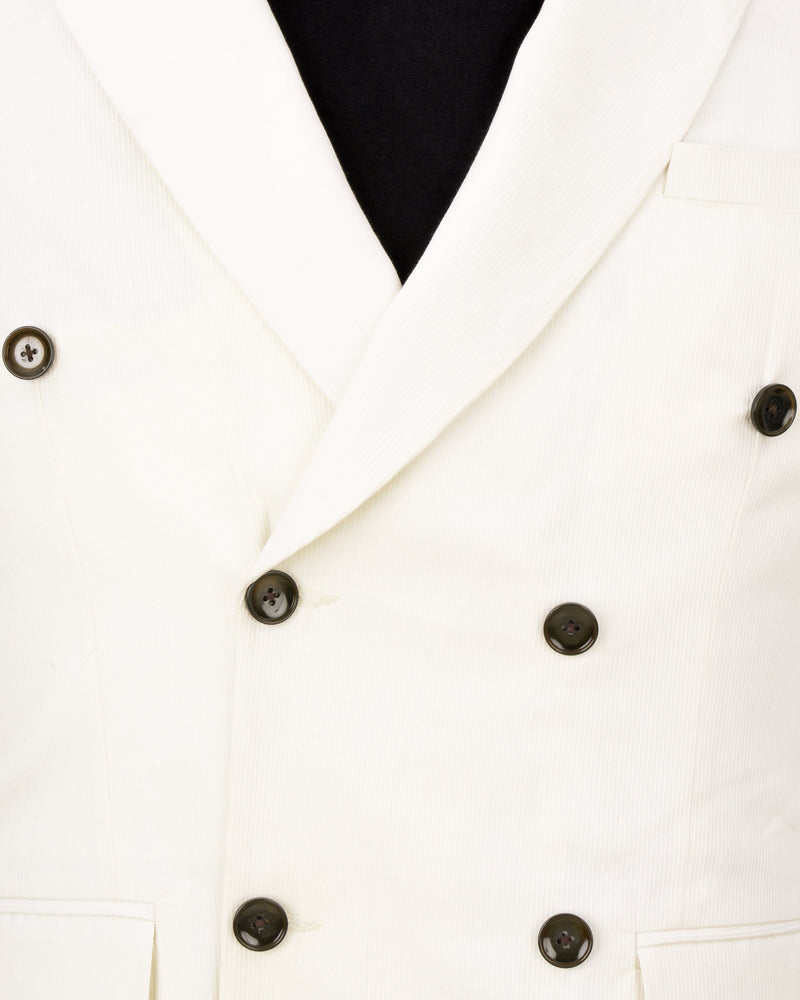 Bright White Double Breasted Premium Cotton Blazer