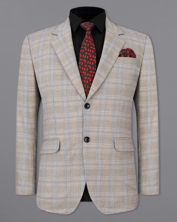 Sandrift Brown with Persian Blue Plaid Single Breasted Blazer