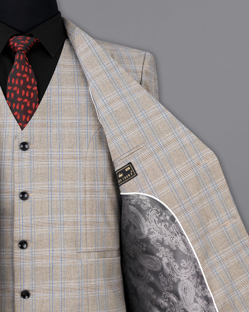 Sandrift Brown with Persian Blue Plaid Single Breasted Blazer