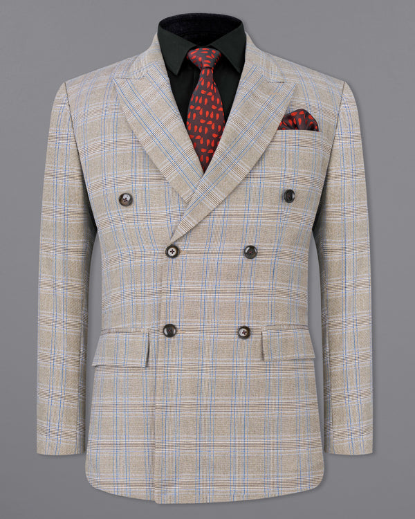 Sandrift Brown with Persian Blue Plaid Double Breasted Blazer
