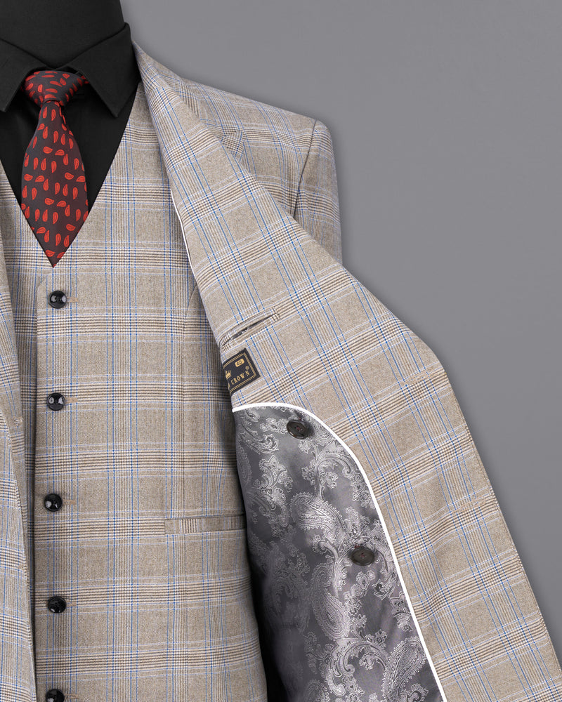 Sandrift Brown with Persian Blue Plaid Double Breasted Blazer