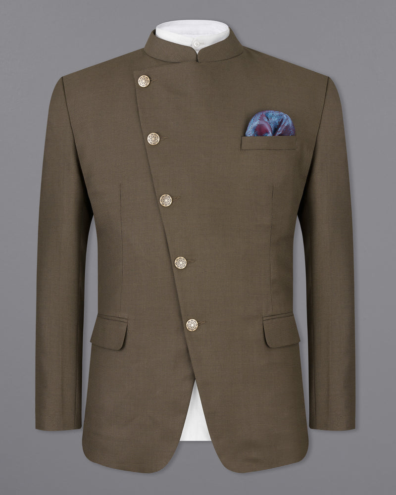 Fuscous Brown Cross Buttoned Bandhgala Blazer