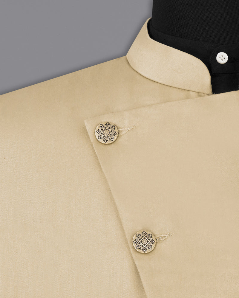Hazelnut Cross Buttoned Bandhgala/Mandarin Blazer