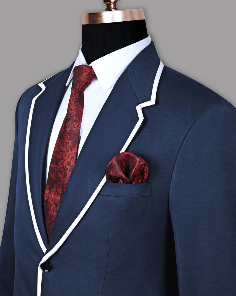 Space Blue with White Border Patterned Blazer
