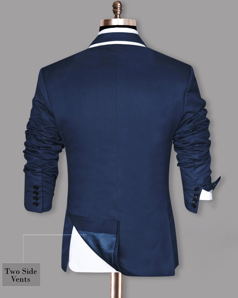 Space Blue with White Border Patterned Blazer