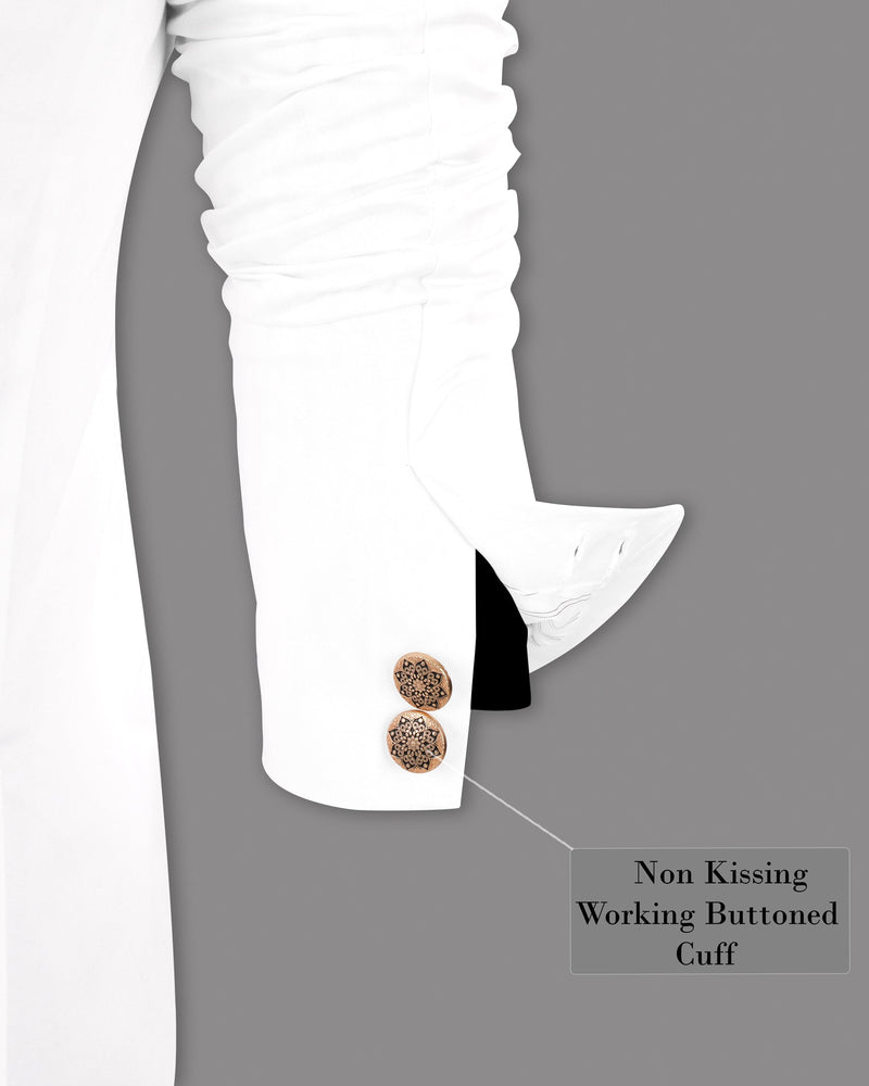 Bright White Cross Buttoned Bandhgala/Mandarin Cotton Blazer