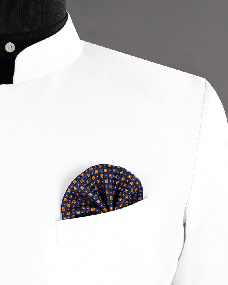 Bright White Cross Buttoned Bandhgala/Mandarin Cotton Blazer
