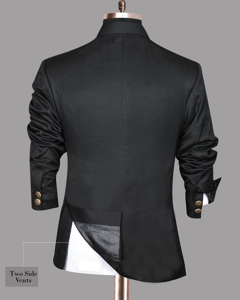 Jade Black Cross Buttoned Bandhgala/Mandarin wool blend Designer Blazer
