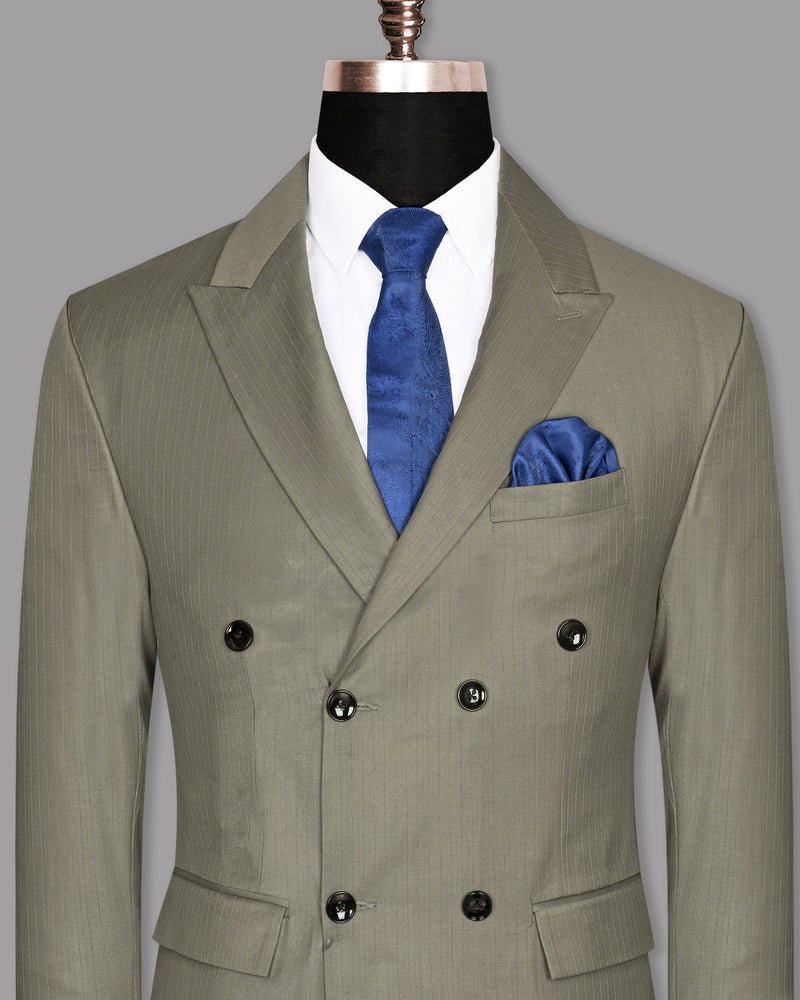 Silver Pinstriped Wool Blend Double Breasted Blazer Bl679DB-38, Bl679DB-36, Bl679DB-48, Bl679DB-40, Bl679DB-60, Bl679DB-56, Bl679DB-58, Bl679DB-42, Bl679DB-44, Bl679DB-46, Bl679DB-54, Bl679DB-50, Bl679DB-52