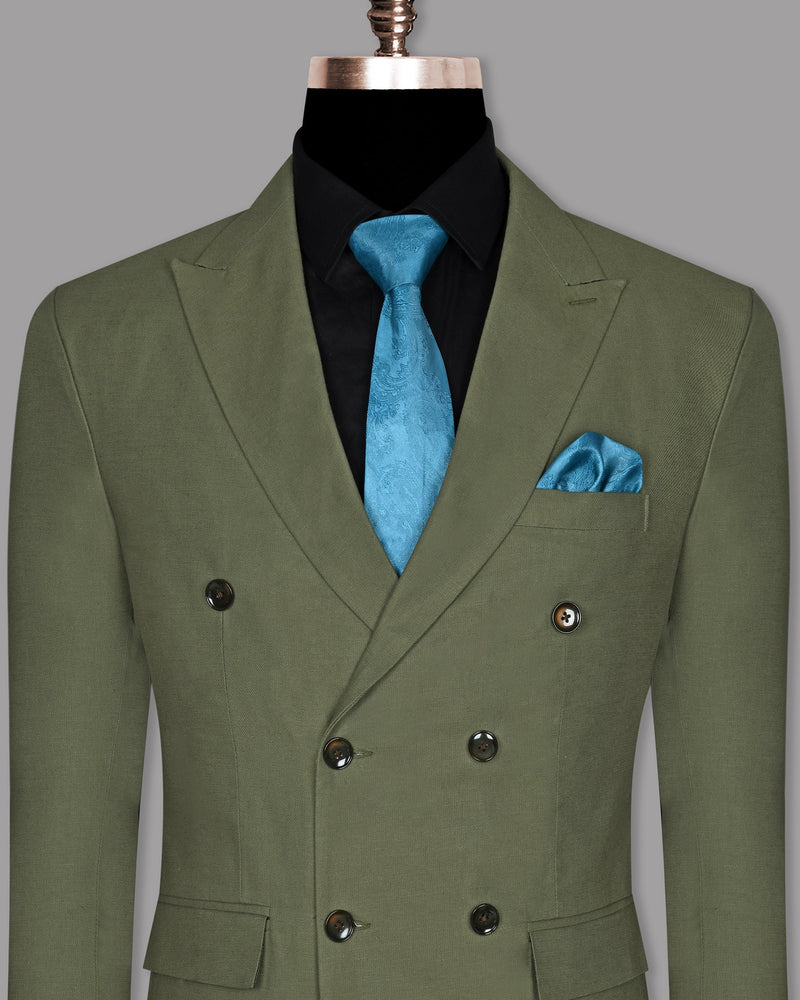 Olive Luxurious Linen Double Breasted Blazer BL735DB-50, BL735DB-56, BL735DB-36, BL735DB-42, BL735DB-58, BL735DB-60, BL735DB-48, BL735DB-54, BL735DB-38, BL735DB-44, BL735DB-40, BL735DB-46, BL735DB-52