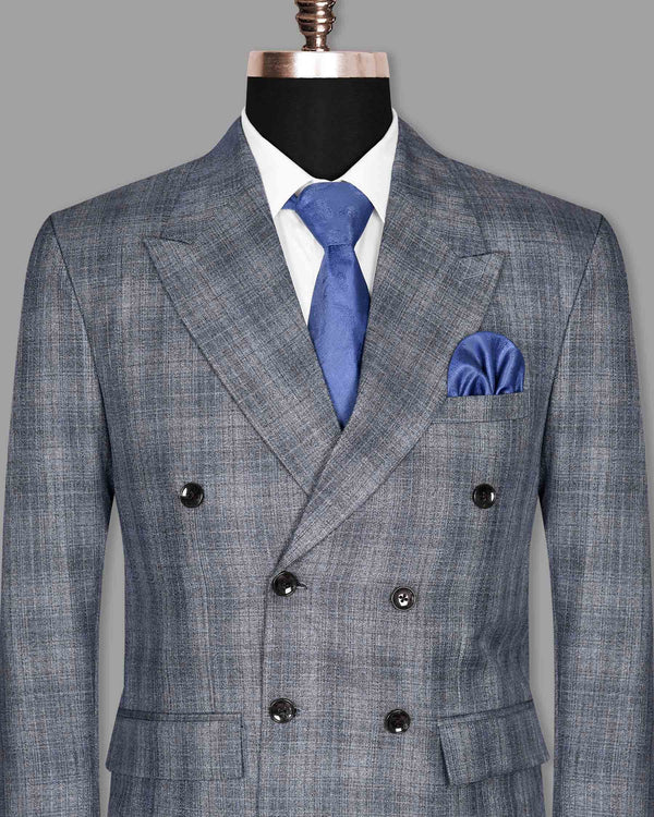 Manatee Grey Subtle Plaid Double Breasted Blazer BL978-DB-36, BL978-DB-38, BL978-DB-40, BL978-DB-42, BL978-DB-44, BL978-DB-46, BL978-DB-48, BL978-DB-50, BL978-DB-52, BL978-DB-54, BL978-DB-56, BL978-DB-58, BL978-DB-60