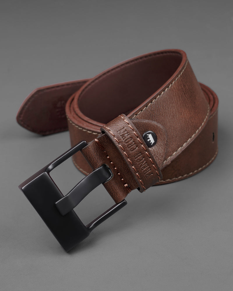 Tan Brown with Jade Black Buckle Leather Free Lightweight Handcrafted Belt BT105-28, BT105-30, BT105-32, BT105-34, BT105-36, BT105-38