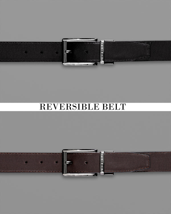 Glossy Grey with Golden buckled Reversible Black and Brown Vegan Leather Handcrafted Belt BT045-28, BT045-30, BT045-32, BT045-34, BT045-36, BT045-38