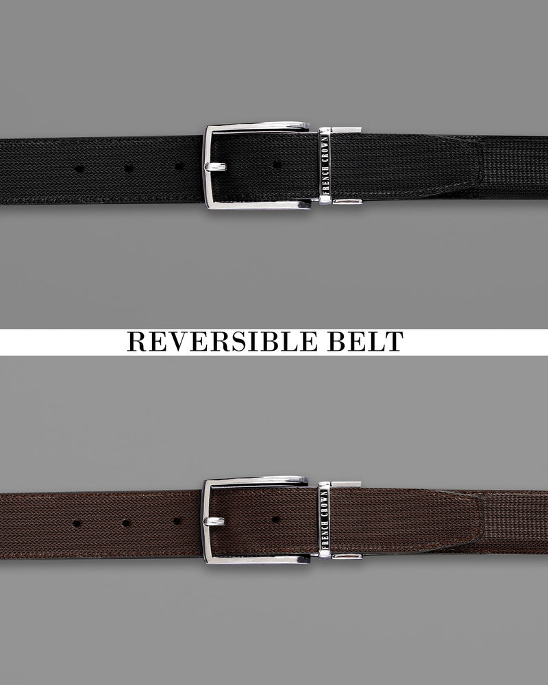 Silver  buckled Subtle Textured Reversible jade Black and Brown Vegan Leather Handcrafted Belt BT048-28, BT048-30, BT048-32, BT048-34, BT048-36, BT048-38